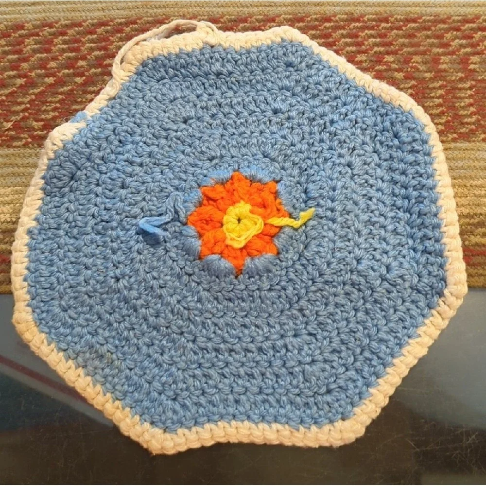 Vintage Crochet Tabletop Colorful Counter Doile Trivet Handmade By Granny